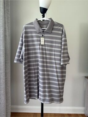 Dockers Striped Polo Shirt Men’s Large Gray Short Sleeve